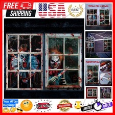 2 Pcs Scary Halloween Curtain Window Silhouette Cover Decoration Theme Poster...