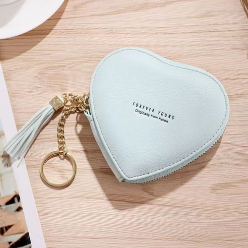 PU Leather Heart Shape Wallet Tassels Earphone Bag Love Heart Coin Purse Daily - Picture 10 of 15