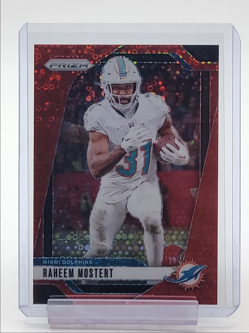 RAHEEM MOSTERT 2024 PANINI PRIZM FOOTBALL RED NO HUDDLE DOLPHINS /75 Q0351