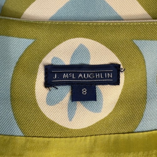 Falda J. McLaughlin Geométrica Marrón Verde Estampado Mezcla Lana Seda Línea A Talla 8 - Imagen 7 de 9