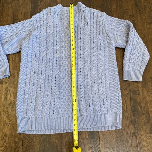 Aran Crafts 100% Merino Wool Heavy Button Knit Fisherman XL Ireland LT Blue - Picture 7 of 7