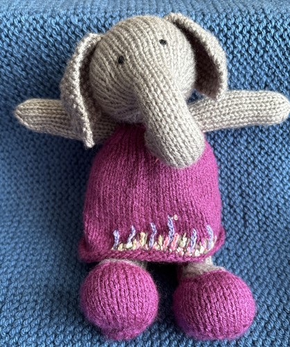 Maisie Elephant With Dress & Cardigan hand knitted soft toys stuffed animals 10” - Picture 4 of 8