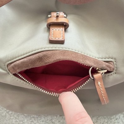Dooney And Bourke Allie Nylon Beige Brown Leather Backpack  display picture 3