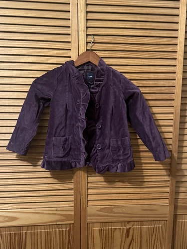 VALENTINO Cappotto BabyGap bambina viola vintage velluto arruffato con bottoni; taglia 5