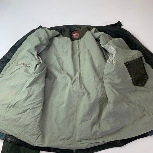 Hugo Boss Josbert-X Biker Leather Jacket Zip Green Mens Size L - Picture 7 of 13