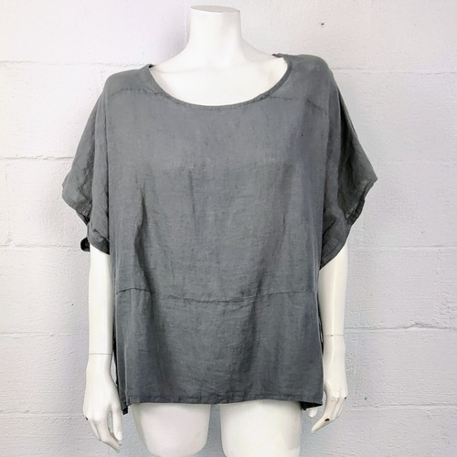 Savy Gray Linen Boxy Lagenlook Top One Size