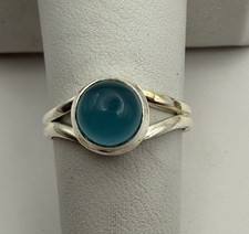 Ring Bezel Set Blue Chalcedony Round Sterling Silver Size 7