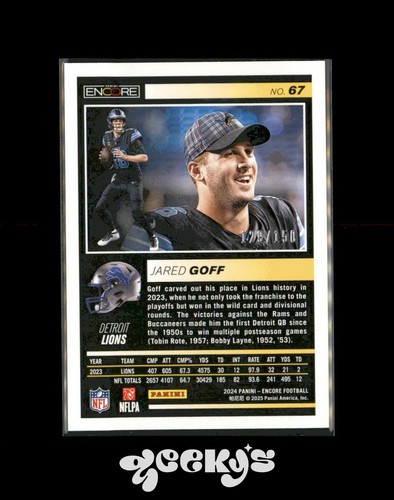 Panini Encore 2024 - Jared Goff #67 plata/150 - Imagen 2 de 2