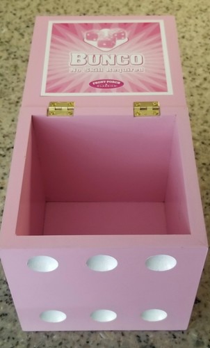 Bunco Pink & White Die DICE Wood Storage Box Cube ONLY Hinged Lid 5 x 5 x 5 Inch - Picture 2 of 6