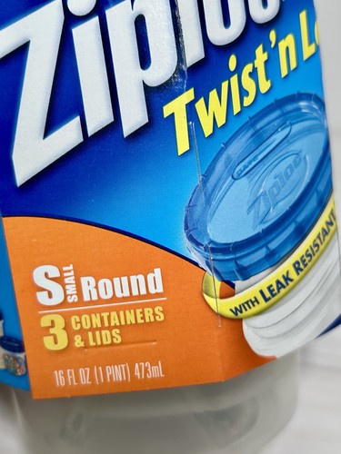 NEW 3 Pack Small Round Ziploc TWIST’ N LOC Plastic Containers Lids 16oz/1 Pint - Picture 6 of 8