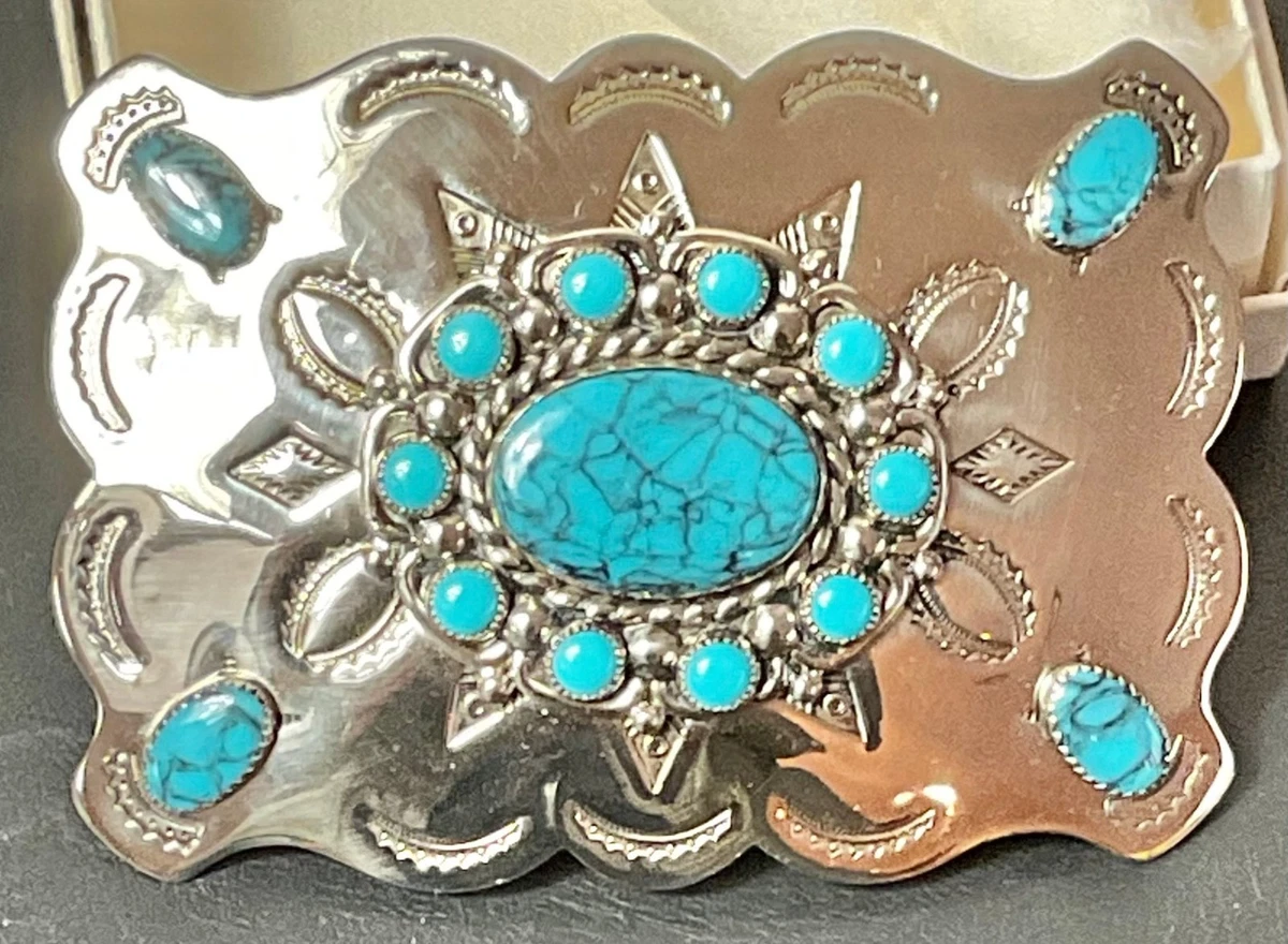 Silver Turquoise Belt Buckle In Collectible Western  display picture 1