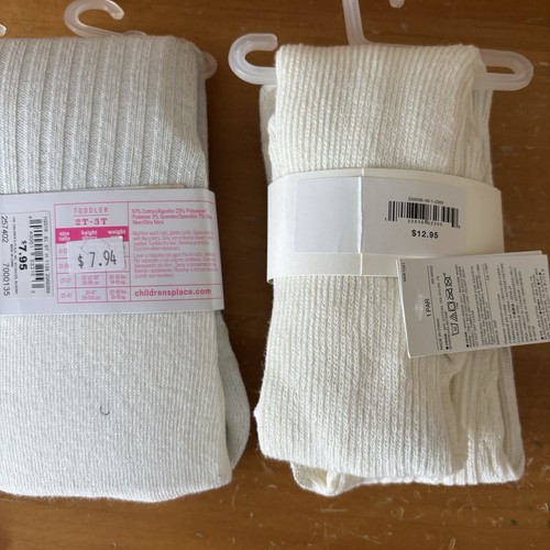 GIRLS 2 PAIR NWT SIZE 2T-3T GAP & CHILDREN’S PLACE Ivory Tights Cable & Sparkle - Picture 2 of 2