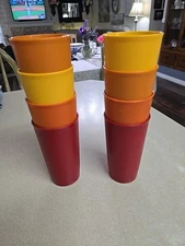 Set 2 of 8 Vintage Tupperware 12 Oz. Harvest Colors Tumblers Autumn Cups #873 