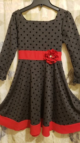 Emily West Girl's Dress Black Red Rhinestone Rose Polka Dot Size 14 / 16 Nice! - Picture 2 of 7