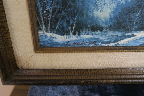 Original Signed F Holzer Oil on Canvas Mountain Forest Landscape Painting Framed - Picture 4 of 10