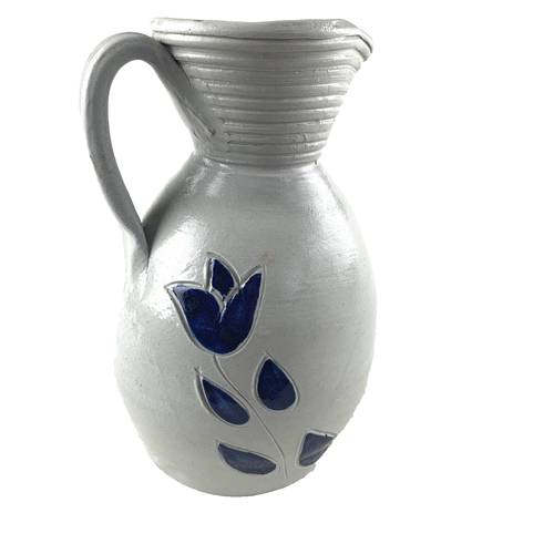 Vintage Williamsburg Keramik Krug Kobaltblau Steinzeug Salzglasur Blume - Bild 1 von 6