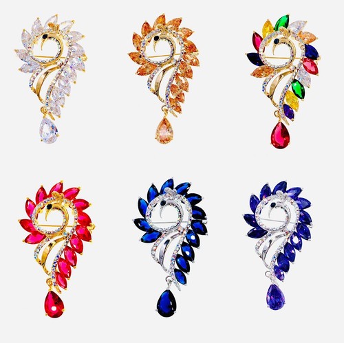 USA PEACOCK BROOCH PIN made with SWAROVSKI CRYSTAL Gemstone Dangle Purple - Picture 3 of 3