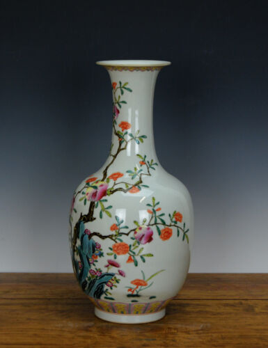 Superb Chinese Qing Qianlong MK Enamel Famille Rose Flower Porcelain Vase - Picture 2 of 6