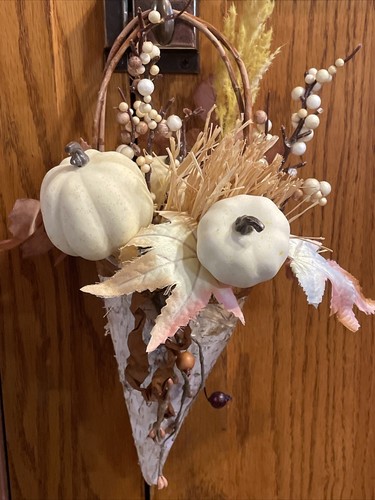 Vintage Style Birch Bark Cone With Autumn Trims Door Decor