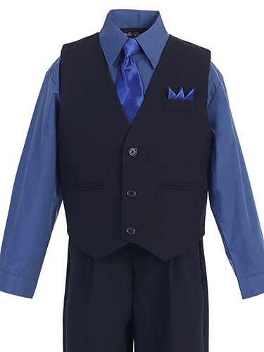 Boys Vest Suit Set Dress Solid White Shirt Tie Pants Wedding Outfit 10 Colors - Picture 15 of 18