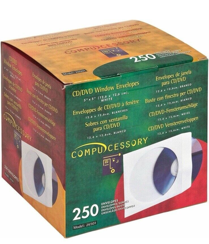 CD / DVD Disc White Clear Window Envelopes 5" x 5"