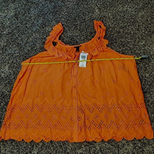 1x Torrid 1 (14-16) Women's Ruffled Orange Eyelet Dressy Tie Front Tank Top NWT - Picture 8 of 14