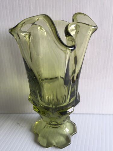 Fenton Valencia Handkerchief Avocado Green Glass Vase