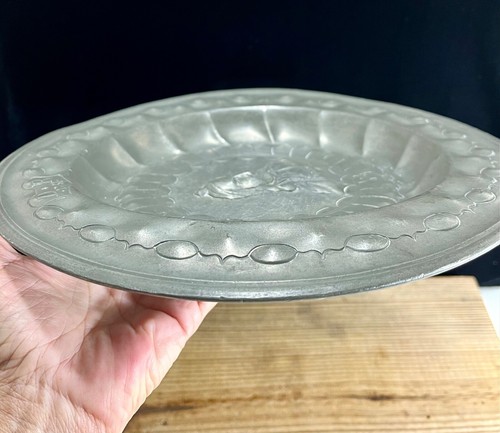 18. Jahrhundert Zinn Schale Antik Teller Portrait Repousse 11" - Bild 9 von 14