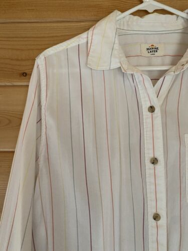 Marine Lagenlook Damen Large Regenbogen gestreift Langarm Knopfleiste Shirt Top - Bild 3 von 16