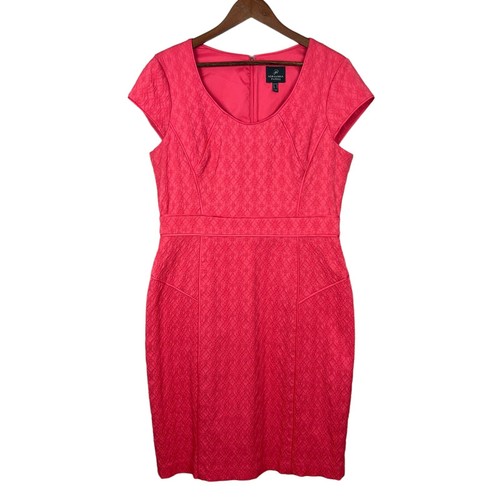 Adrianna Papell Dress 14 Coral Sheath Cap Sleeve Textured Pattern Knee Length - Picture 15 of 15