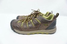 KEEN DRY USED WOMEN 9 BROWN/LIME OILED LEATHER TRAIL/HIKING SHOES/SNEAKERS