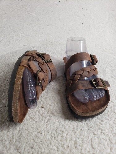 White Mountain Holland Women Sandals 6 Brown Leather Open Toe Slide Flat Shoes - Picture 8 of 19
