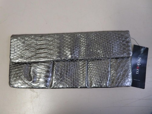 Style & Co Pewter Silver Brooke Metallic Evening Clutch Purse 11" x 5" - Picture 1 of 5