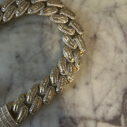 Iced Out Geometric Zircon Cuban Link Chain For Men, Hip Hop Brass Bling Mens - Picture 5 of 11