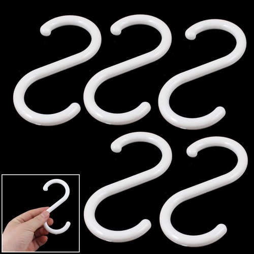 5 Pcs White Plastic S Shape Hanger Hook for Home Clothing Coat Baskets - Picture 1 of 5