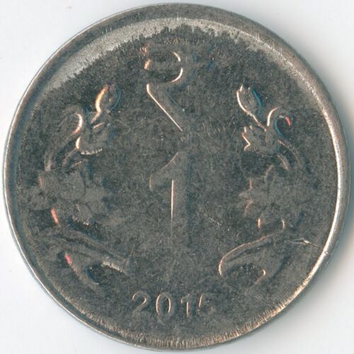 India 2015 * 1 Rupee KM# 394 Stainless Ashoka Lion Capitol Lotus Flowers Value - Picture 3 of 3