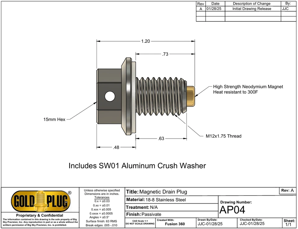 GoldPlug USA Magnetic Drain Plug SS Fits Duramax 2017-2025, Fits all Chevy 20-25 - Image 3 of 3