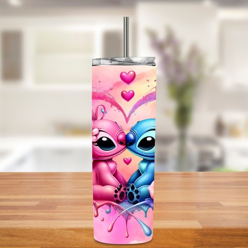 Stitch und Angel Thermobecher Tumbler Getränke, mit Namen personalisierbar - Bild 3 von 5