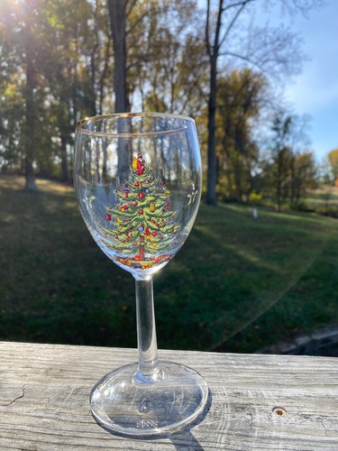SPODE Weinkelch Klarglas Weihnachtsbaum Stechpalme Sammlerstück 7,25" Stielgläser - Bild 3 von 10