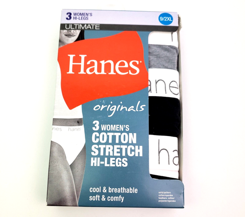 Hanes Ultimate Originals Womens Size 9 2XL Cotton Stretch Hi-Legs Underwear 3 Pk