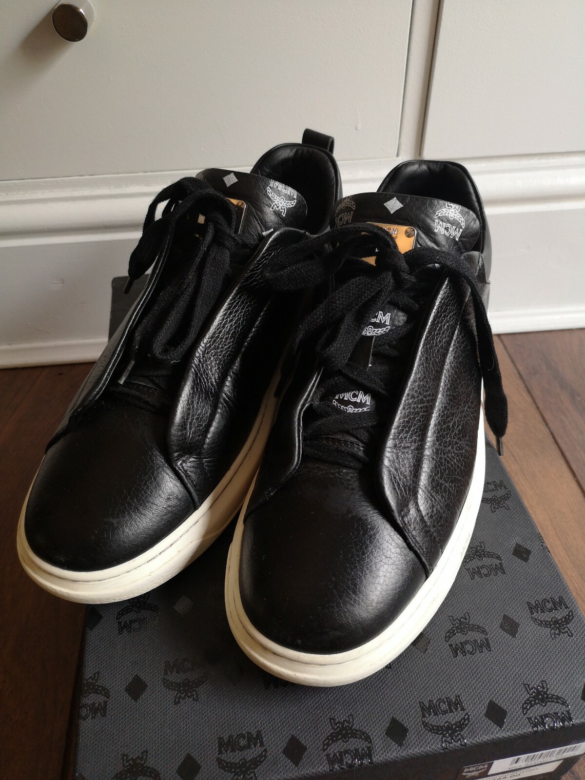 Mcm Visetos Entrenador De Cuero Negro de gran tamaño Alexander McQueen Look RRP Mcm Visetos Entrenador De Cuero Negro de gran tamaño Alexander McQueen Look RRP