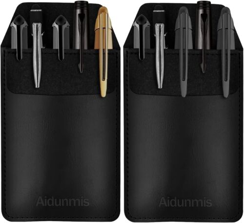Leather Pocket Protector Pen Pouch Holder 2 Pack Shirt Jacket Tool Organizer