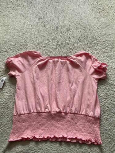 Blusa Plisada Antigua Azul Marino Niña Manga Corta Fuera del Hombro Rosa Talla XXL 18 - Imagen 9 de 9