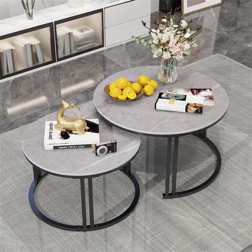 2X Stacking Coffee End Table Scratch-proof Sintered Stone Top&Sturdy Metal Leg - Picture 18 of 21