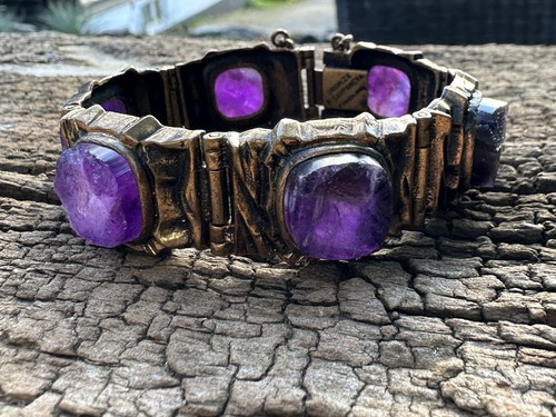 Finnland Bronze Amethyst Armband Brutalist Sarpaneva Norwegen Norweger Nachlass - Bild 2 von 11