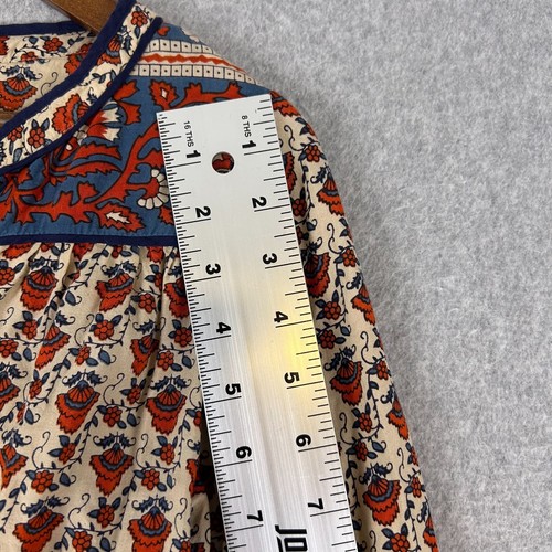 Lucky Brand Shirt Damen X-Small creme rot Blumen Quaste Bindebluse Bauer Boho - Bild 5 von 10