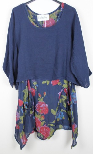 New Ladies Lagenlook Italian Asymmetric Hem 2 Piece Floral Dress Plain Shrug - Picture 5 of 5