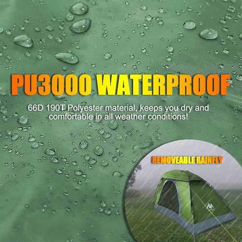 1-2 Person Waterproof Family Camping Tunnel Tent & LED Light Lantern Hanging Fan - Picture 8 of 21