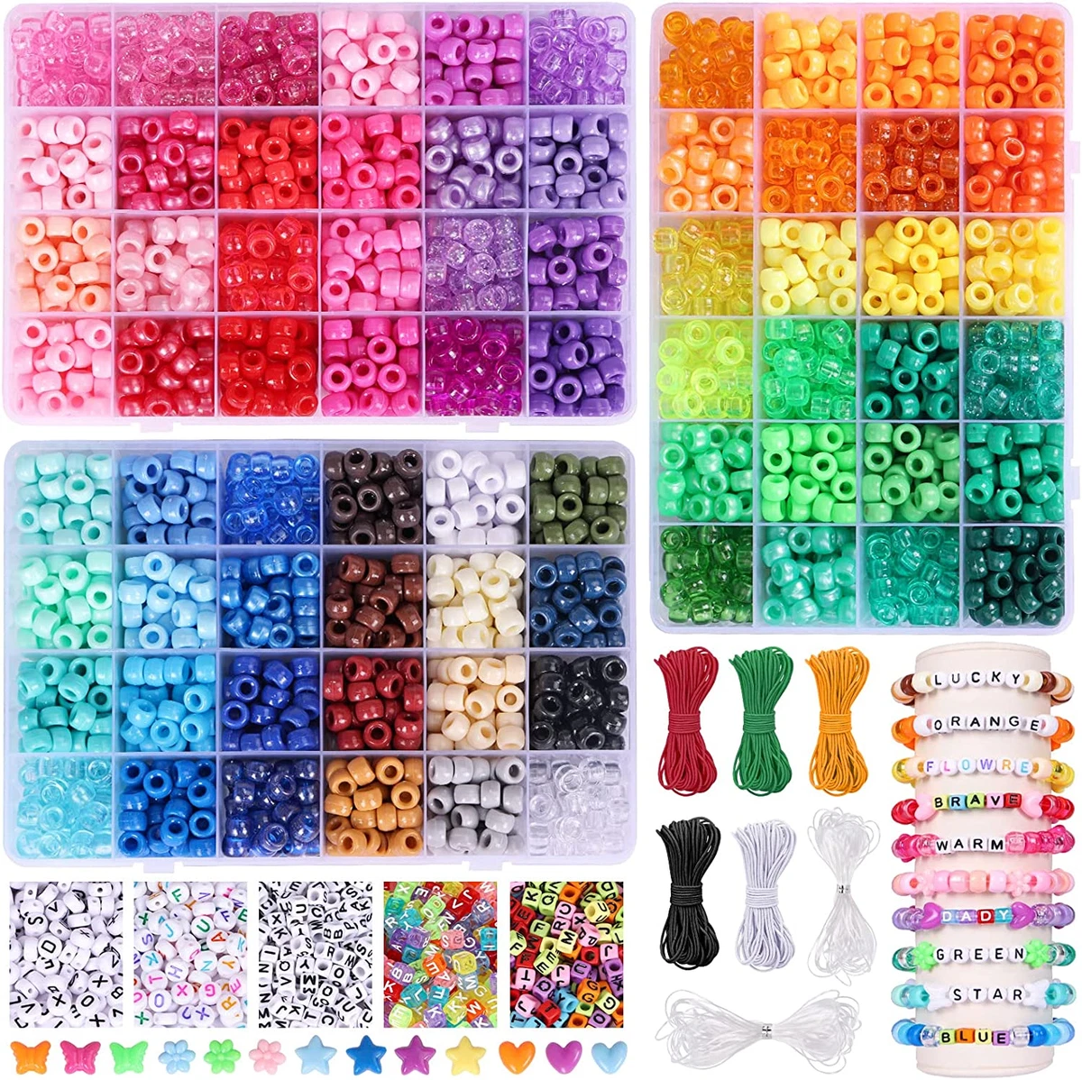 4700Pcs, 72 Colors Pony Beads Rainbow Kandi Bead for Bracelets Making Kit,  3600P