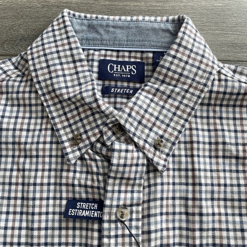 Chaps Checked Button Up Shirt Medium Brown Gray White Blue Black NWT NEW - Picture 3 of 7
